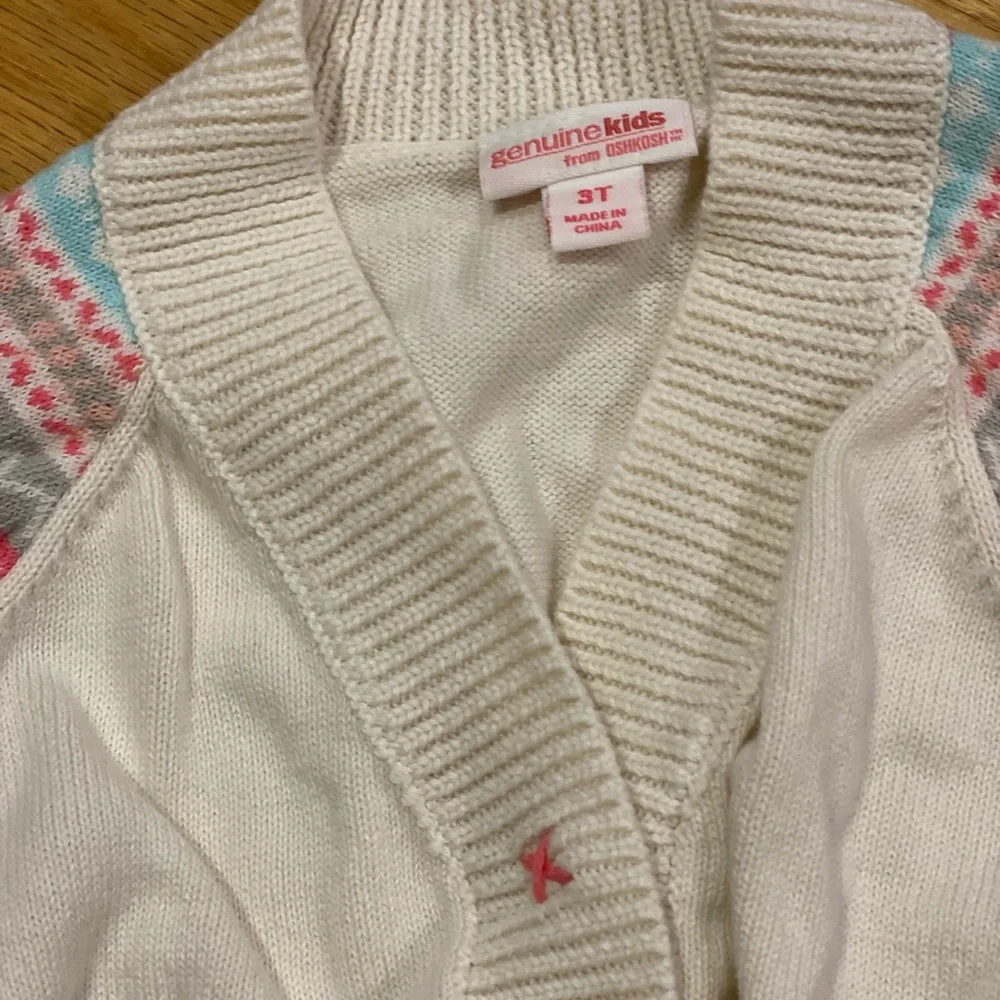 OshKosh White Pink Snap Button Up Cardigan Sweater Size 3T